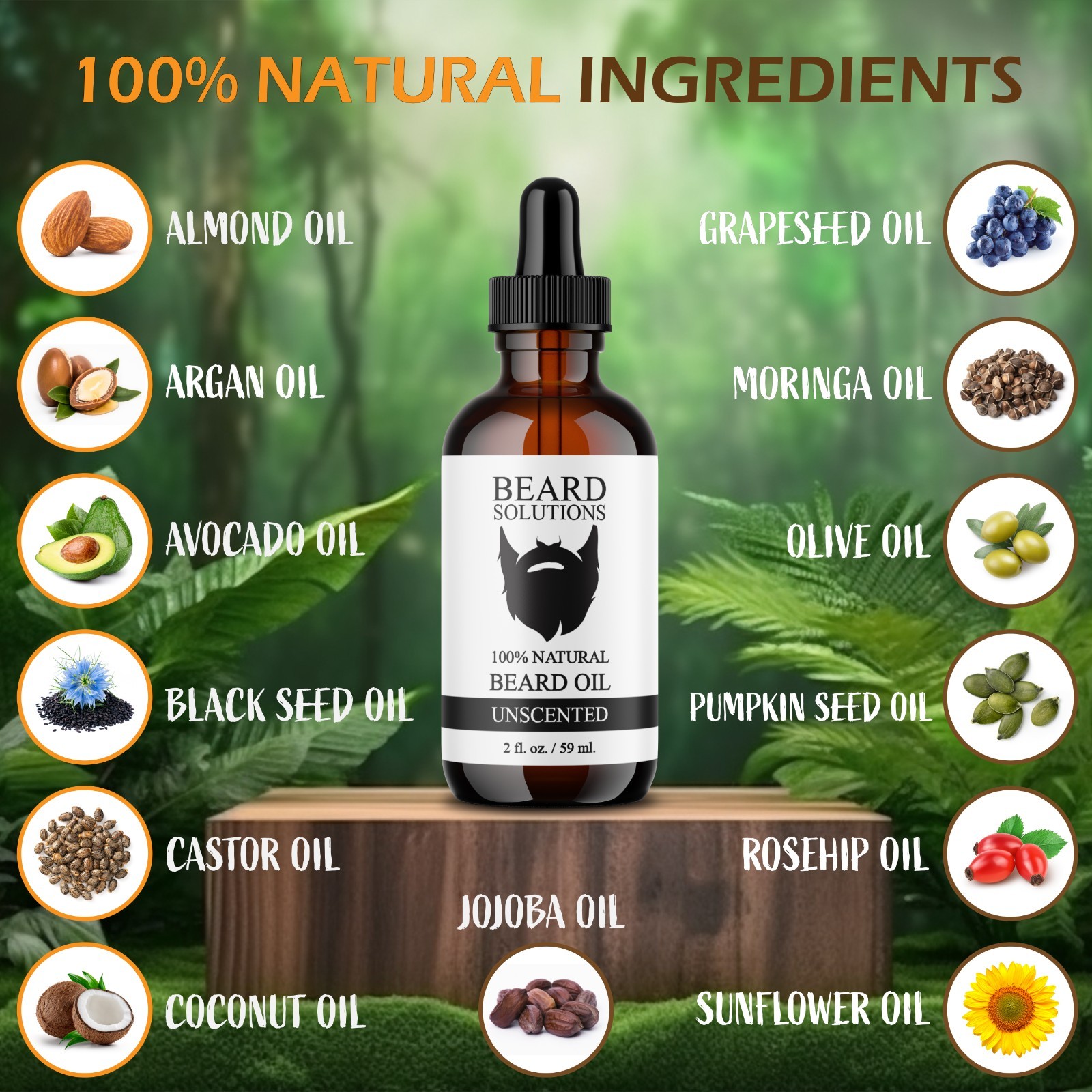 Unscented Beard Oil 2 oz. Hair Growth Serum for Men Beard, Mustache And Grooming
