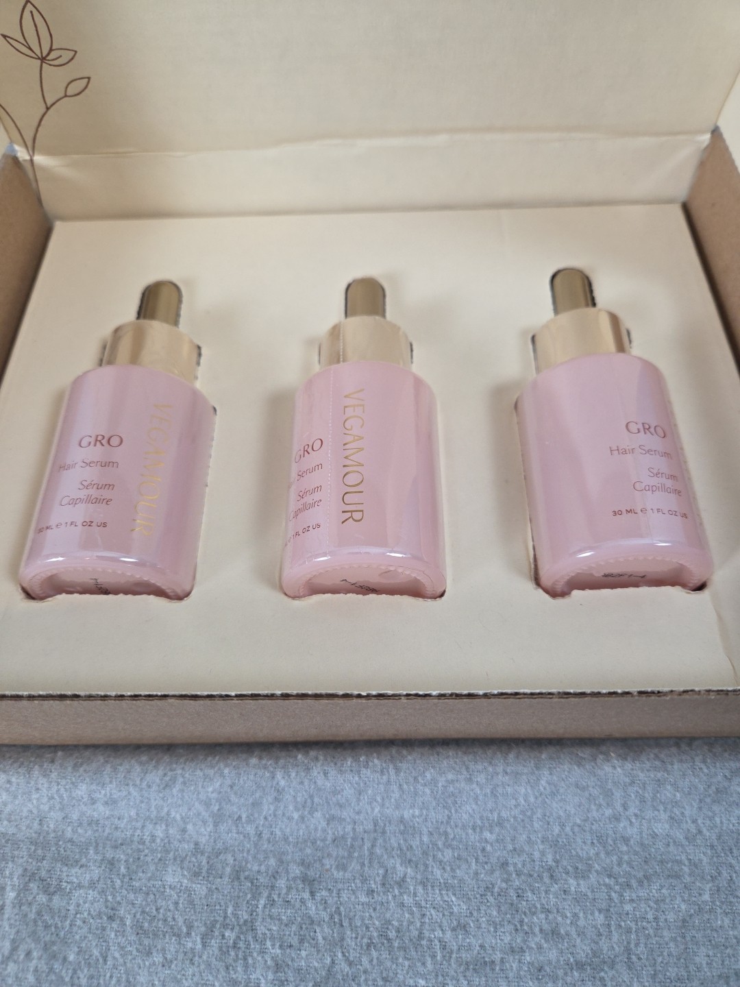 Vegamour GRO Thinning Hair Serum 90 Day Supply 3 Bottles NEW in Box Sealed