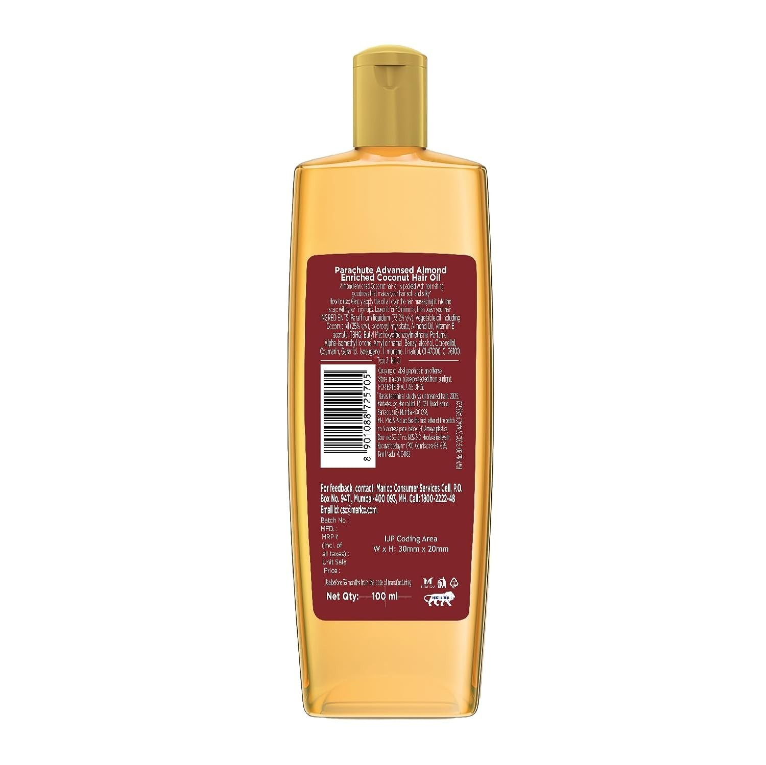 Parachute Advansed Almond enriched Coconut Hair Oil with Vitamin E, 100ml