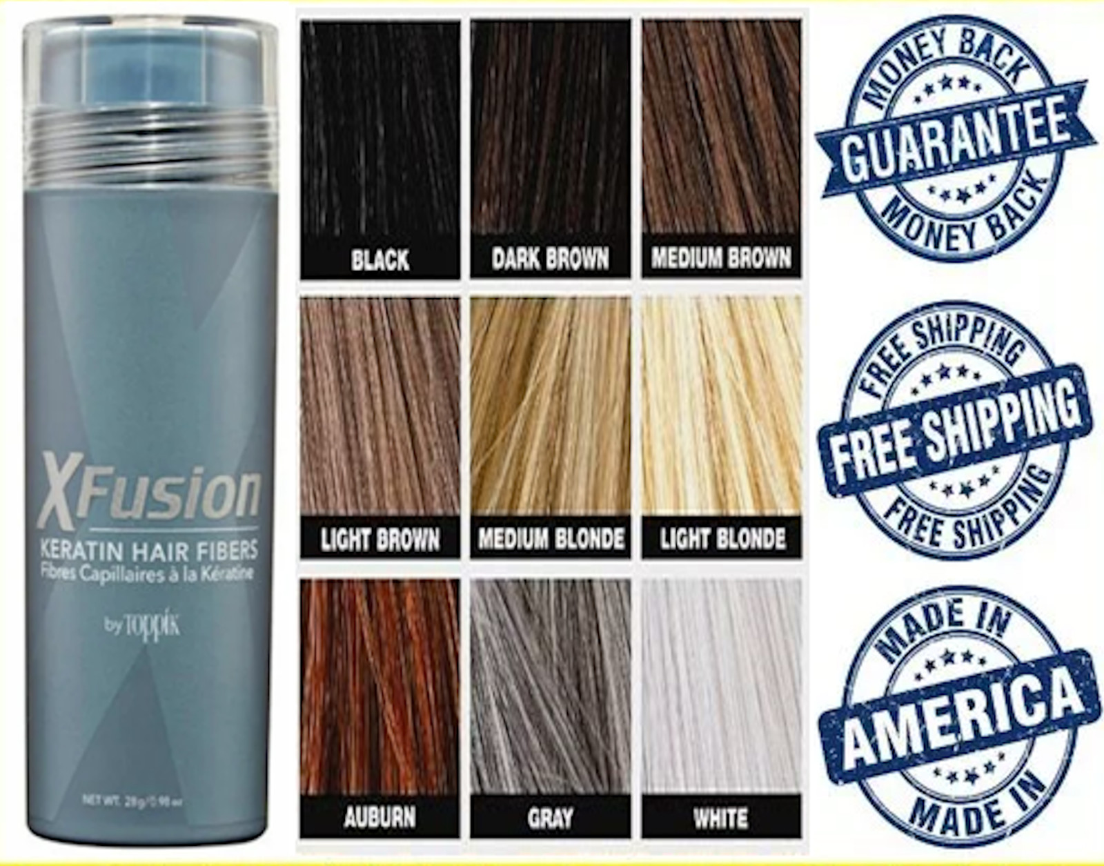 3 BOTTLES – XFusion Keratin Hair Fibers 28G / 0.98oz – 9 Colors – Fast Shipping!