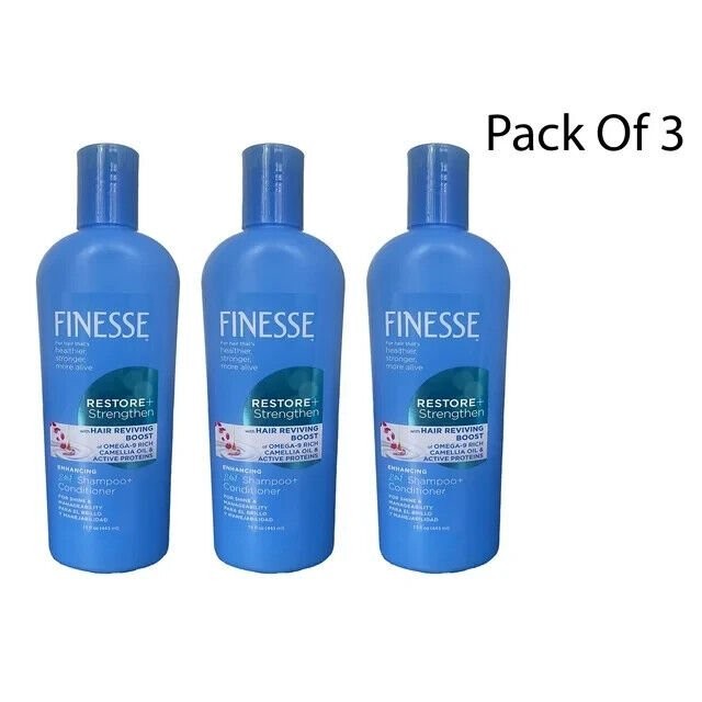 3 X Finesse Restore And Strengthen Hair Reviving Shampoo & Conditioner 15 fl oz