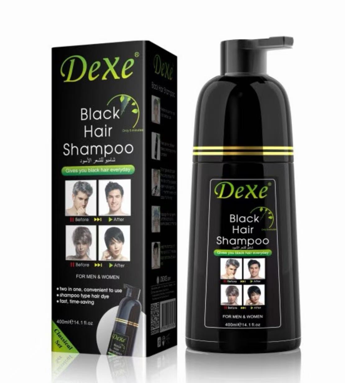 Dexe Instant Black Hair Dye Shampoo, Gray Hair Coverage For Women & Men, 400 ML
