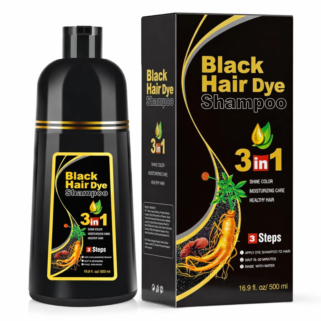 Instant Hair Color Dye Shampoo 3 in 1 Herbal Ingredients Black/Dark Brown 500ml
