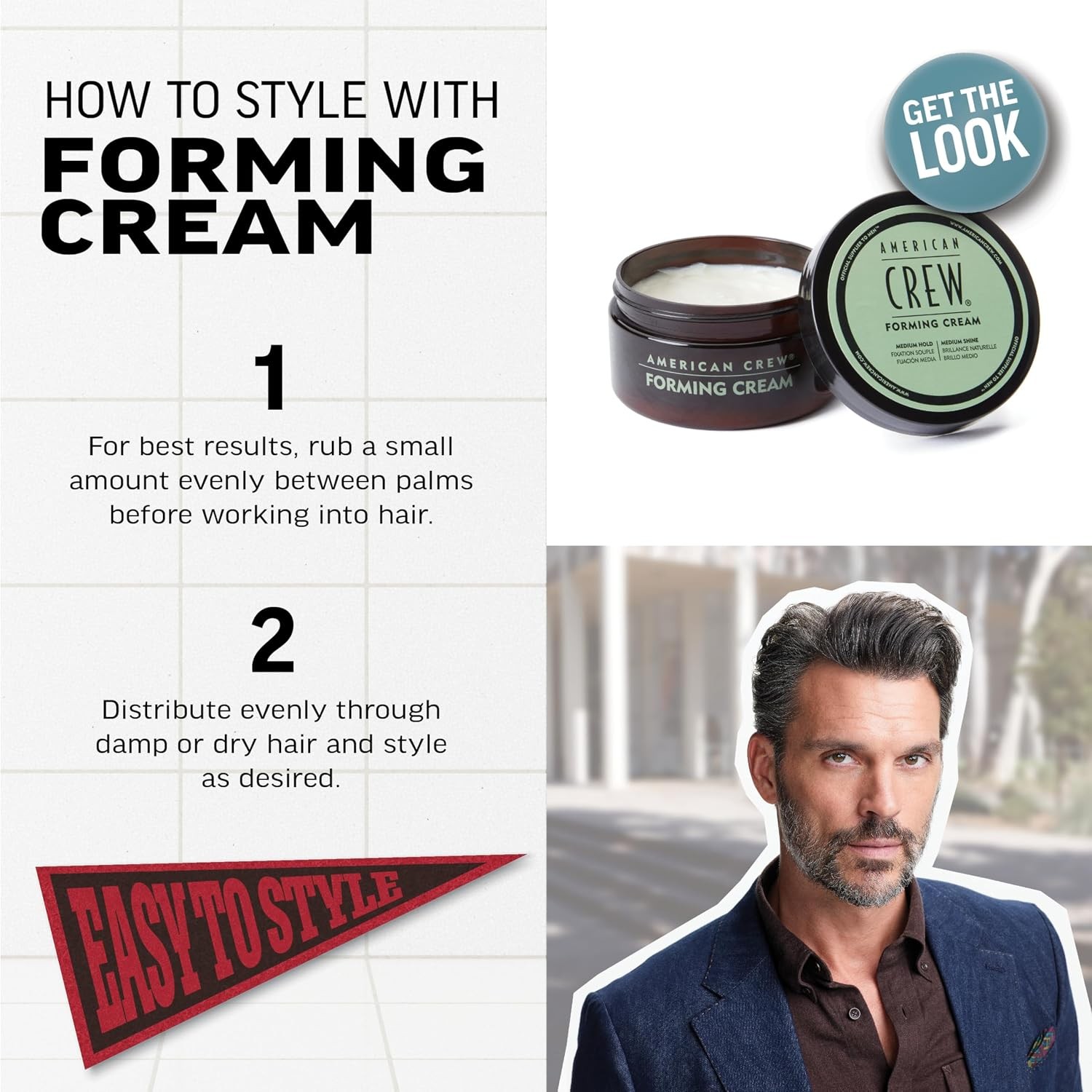 American Crew Forming Cream Medium Hold Medium Shine Mens Hair Gel 3 oz New