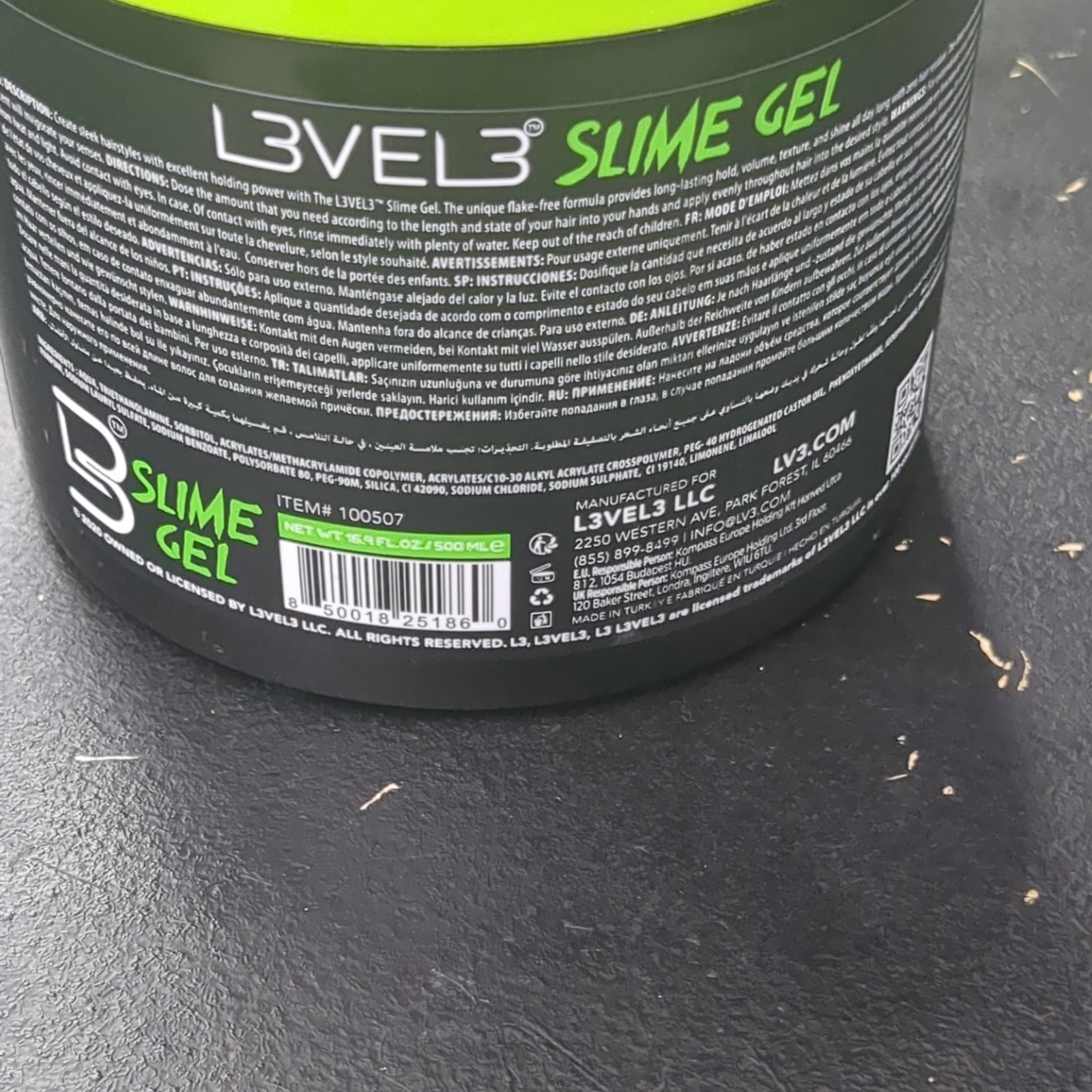 L3VEL3 Slime Hair Gel 250ml Strong Hold Wet Look Styling Gel High Shine