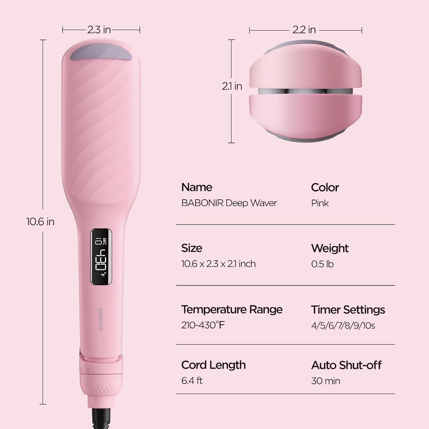 BABONIR Automatic Curling Iron with 500 Million Ionic, 1.25” Ceramic, Pink