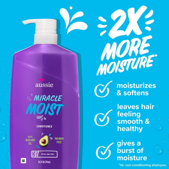 2 Pack Aussie Miracle Moist Shampoo and Conditioner Set, 26.2 fl oz