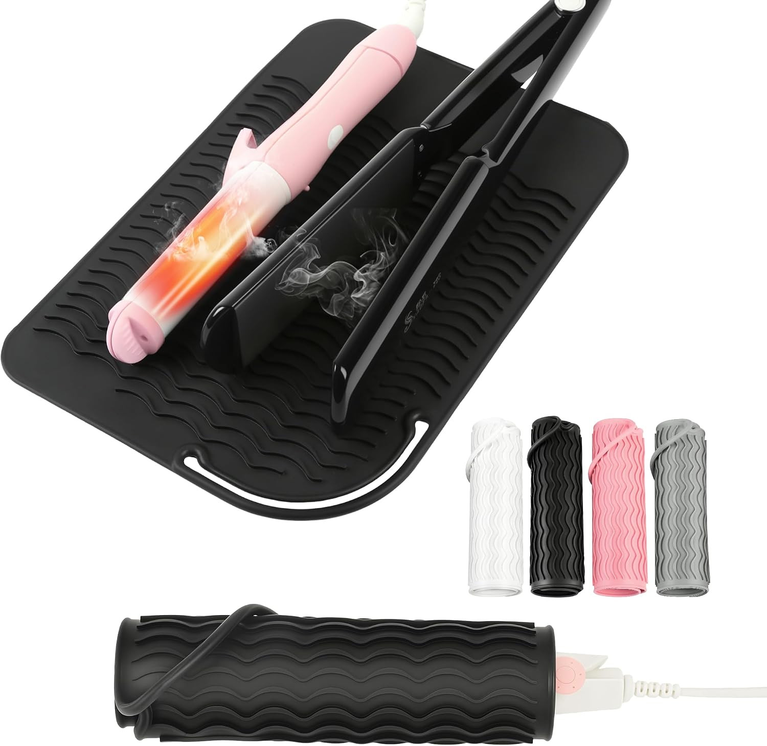 Silicone Heat Resistant Mat for Hair Tools, 11″ X 7.5″, Black | Anti-Slip Counte
