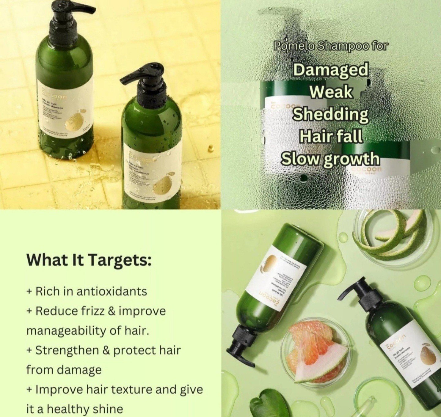 2 Bottles Of Cocoon Grapefruit – Pomelo Shampoo Reduce Hair Fall & Softens Hair