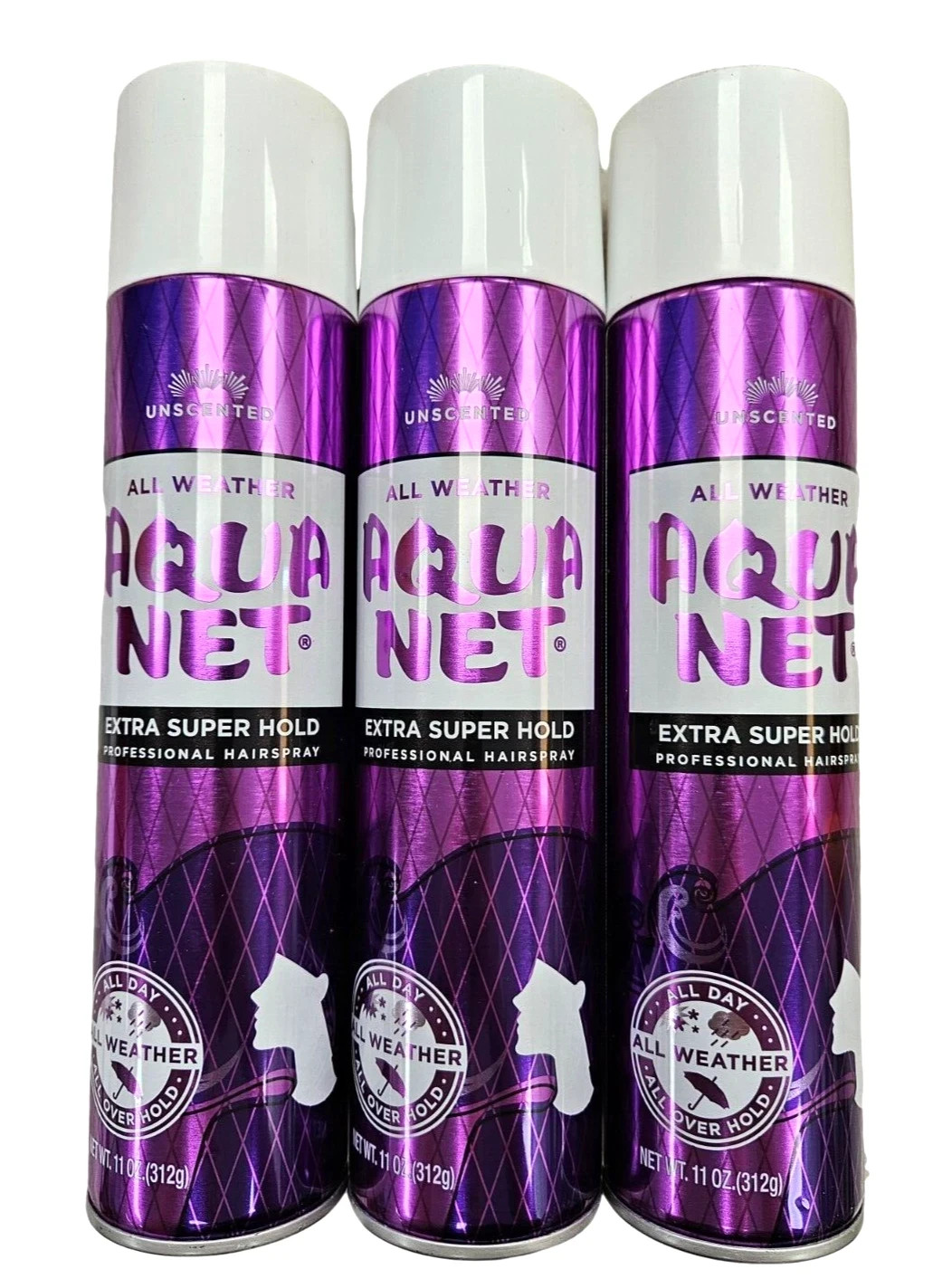 AQUA NET Hairspray UNSCENTED – EXTRA SUPER HOLD 11oz ( 3 pack ) purple