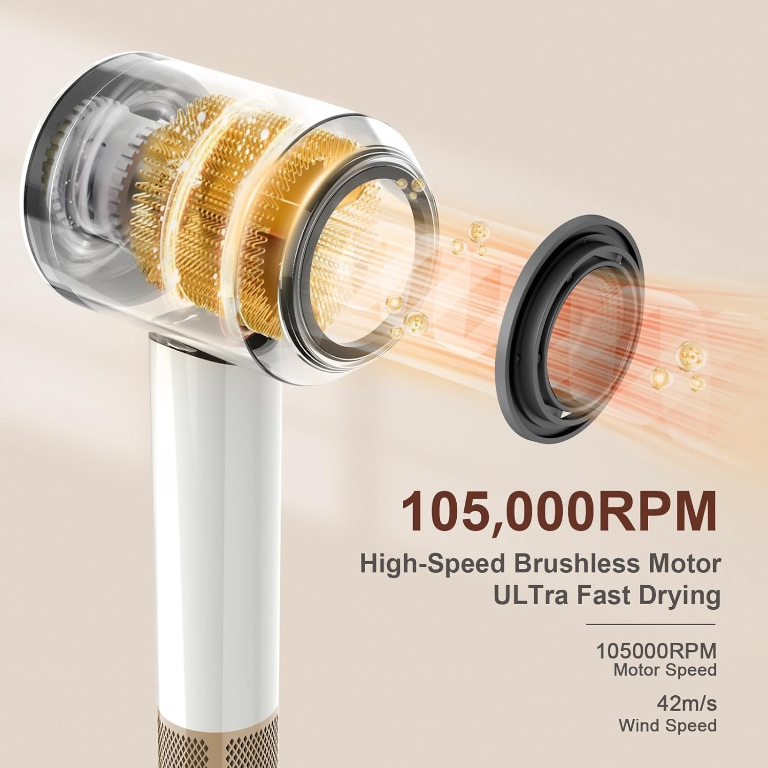 Hair Dryer 105,000 RPM Professional High Speed Ionic Blow Dryer Low Noise 1300W