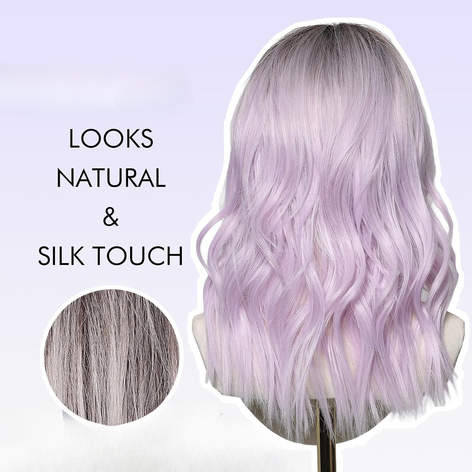Purple Wig Medium Length Lavender Wigs for White Women Middle Part Bob Wig