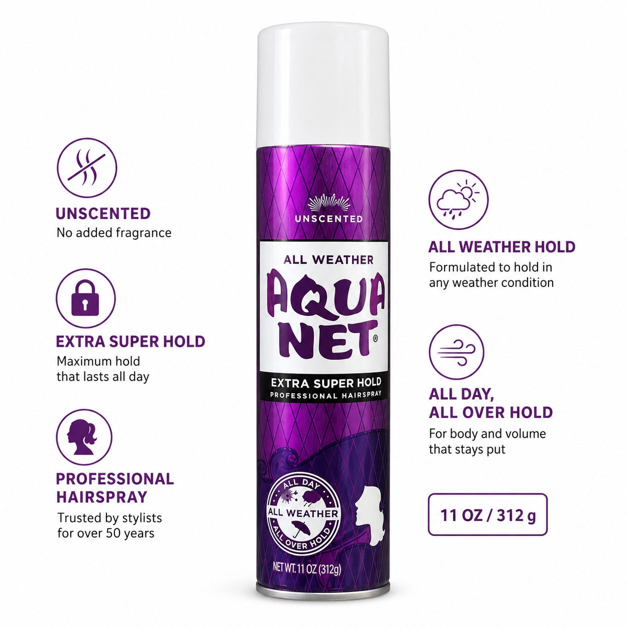 Aqua Net All Weather Unscented Extra Super Hold Pro Hairspray 11 oz – 2 PACK