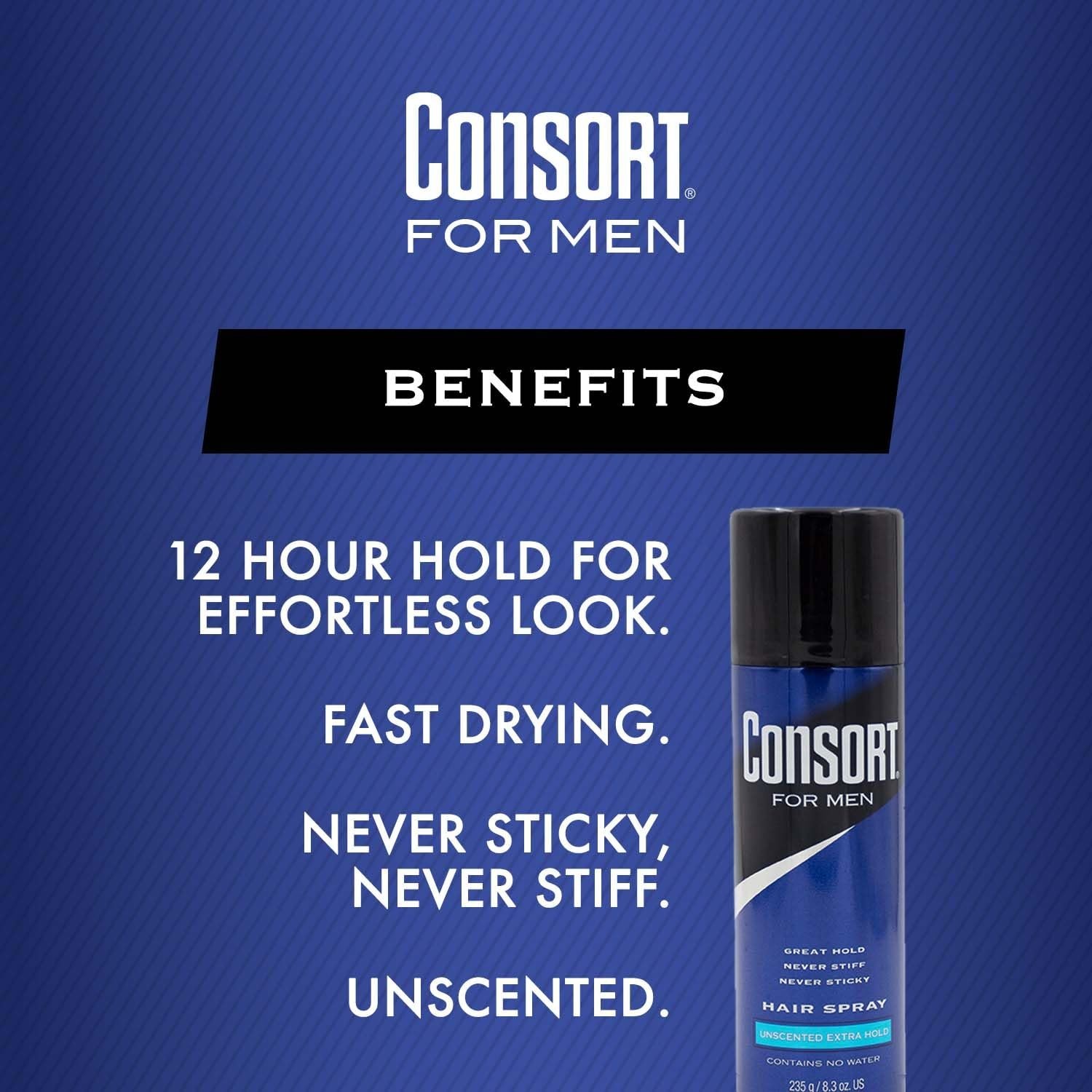 Consort Unscented Extra Hold Hair Spray for Men, Shine Enhancing, Fast-Drying