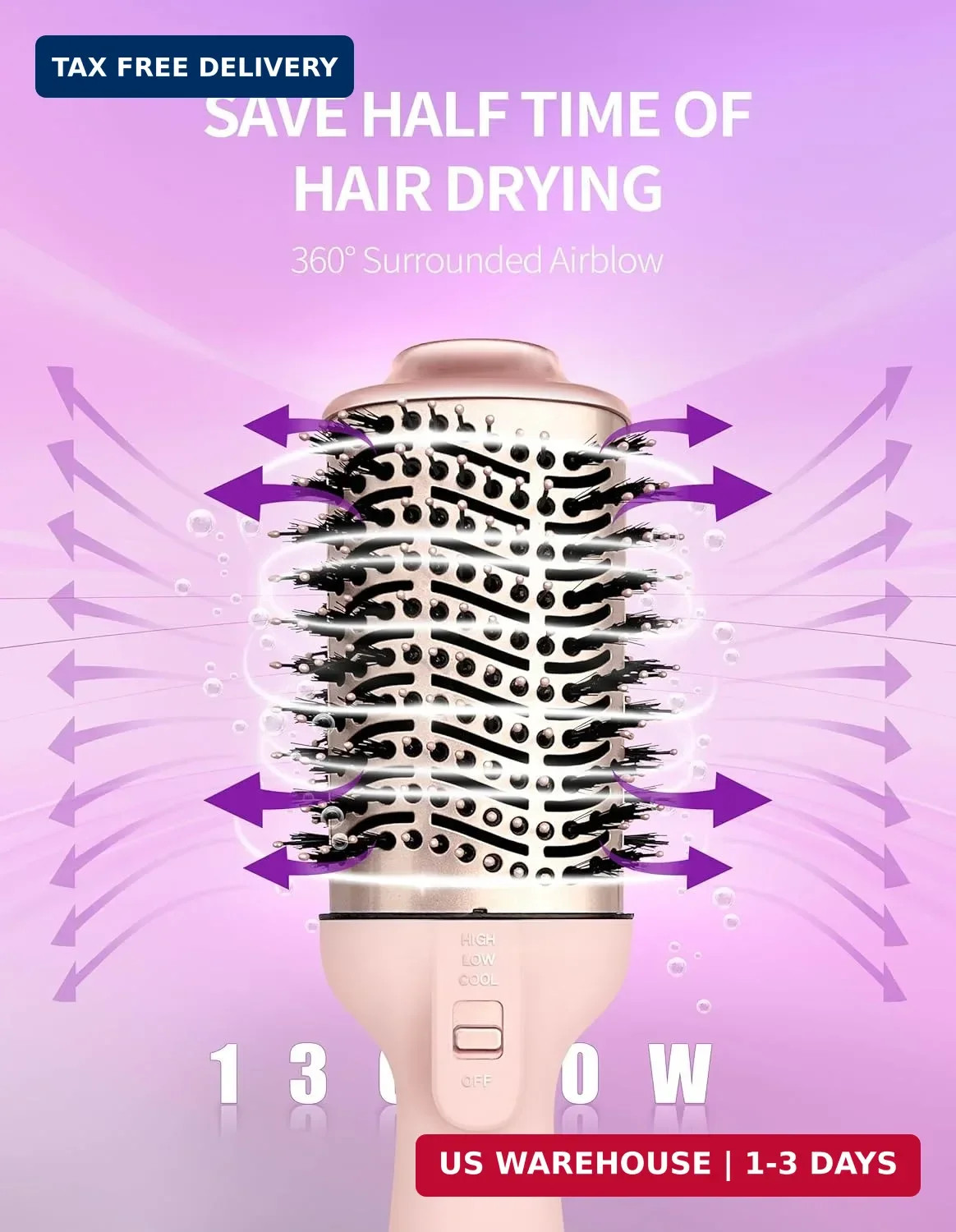 1300W Hair Dryer Brush,4 in 1 Blow Dryer Brush Anti-frizz Ceramic Titanium Barre