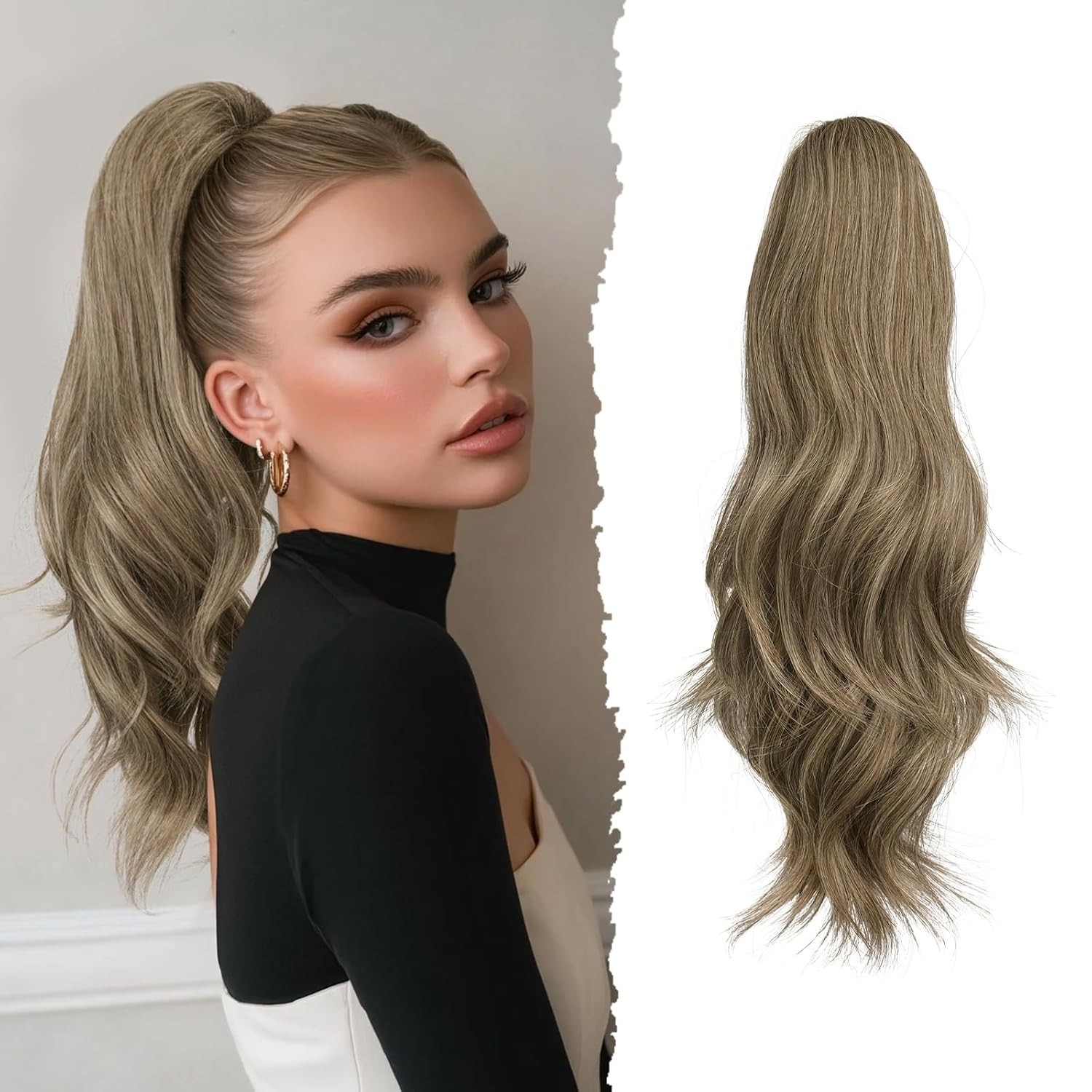 13″ Ponytail Extension Long Curly Ponytail Clip in Claw Hair Extension Natural