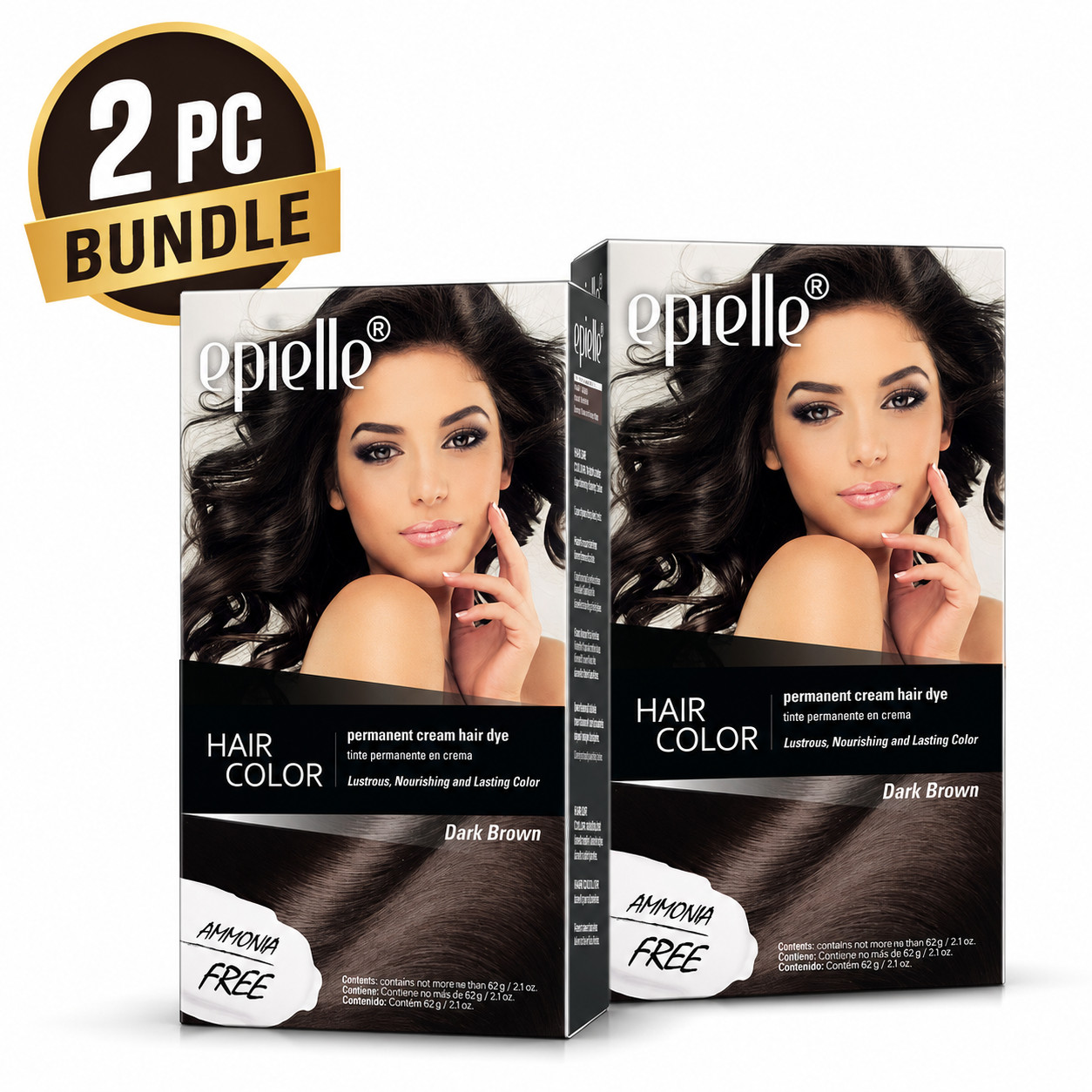 2PC – Epielle Korean Permanent Cream Hair Color Dark Brown Ammonia Free Kit