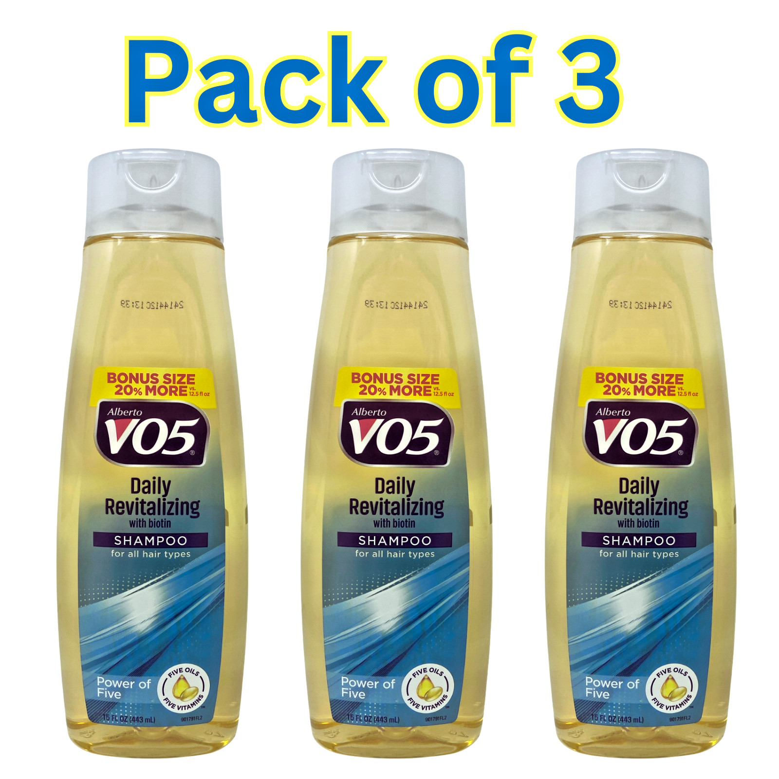 Alberto VO5 Daily Revitalizing Shampoo with Biotin, 15 fl oz (443ml), Pack of 3