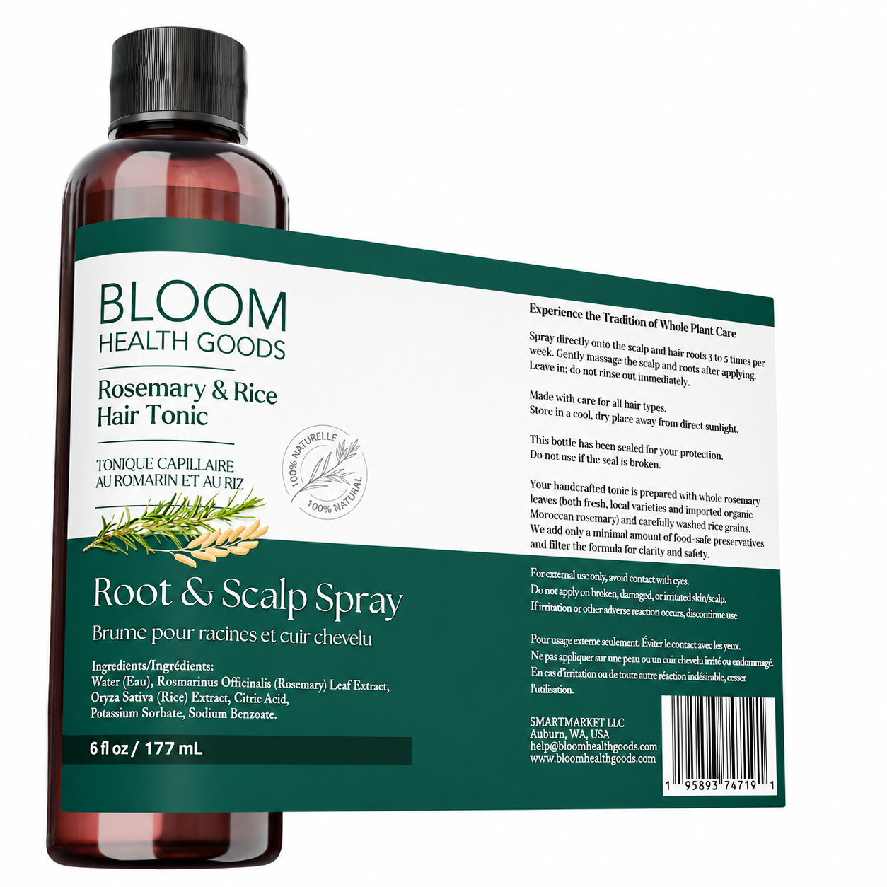 Bloom Health Goods Rosemary & Rice Hair Growth Spray – Whole Plant Ingredients