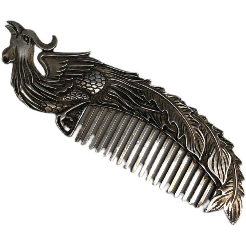 Vintage China Antique Collection White Copper Phoenix Patterne Comb Healthy Gift
