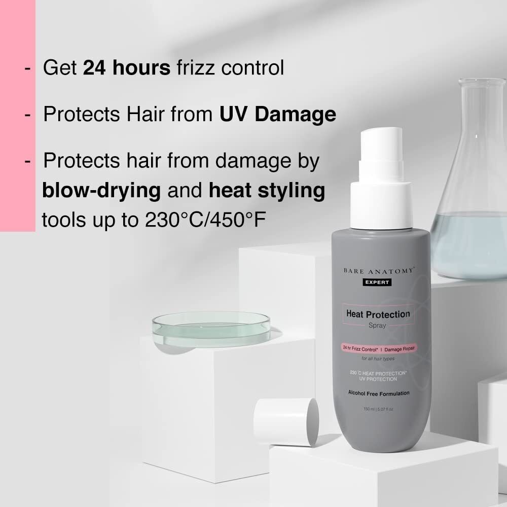 Bare Anatomy Heat Protection Spray Serum | Controls Frizz 24 Hrs | Paraben Free