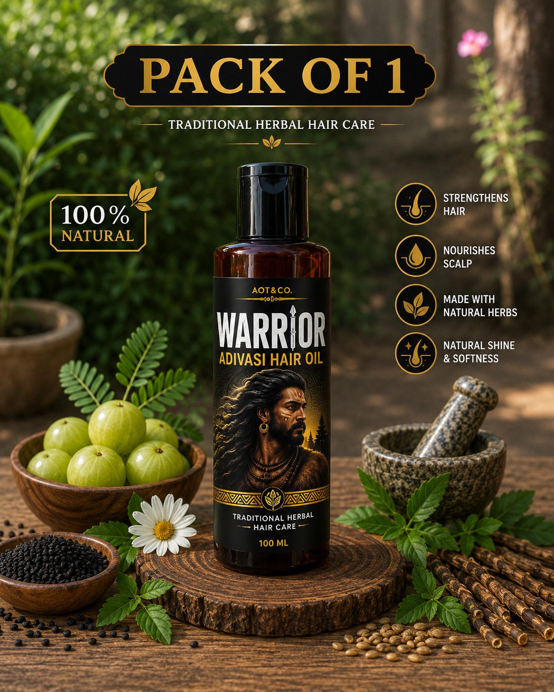 Adivasi Herbal Hair Oil ” Warrior ” Original Supports Healthy Hair Growth 100ml