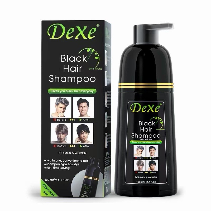 Dexe Instant Black Hair Dye Shampoo, Gray Hair Coverage For Women & Men, 400 ML