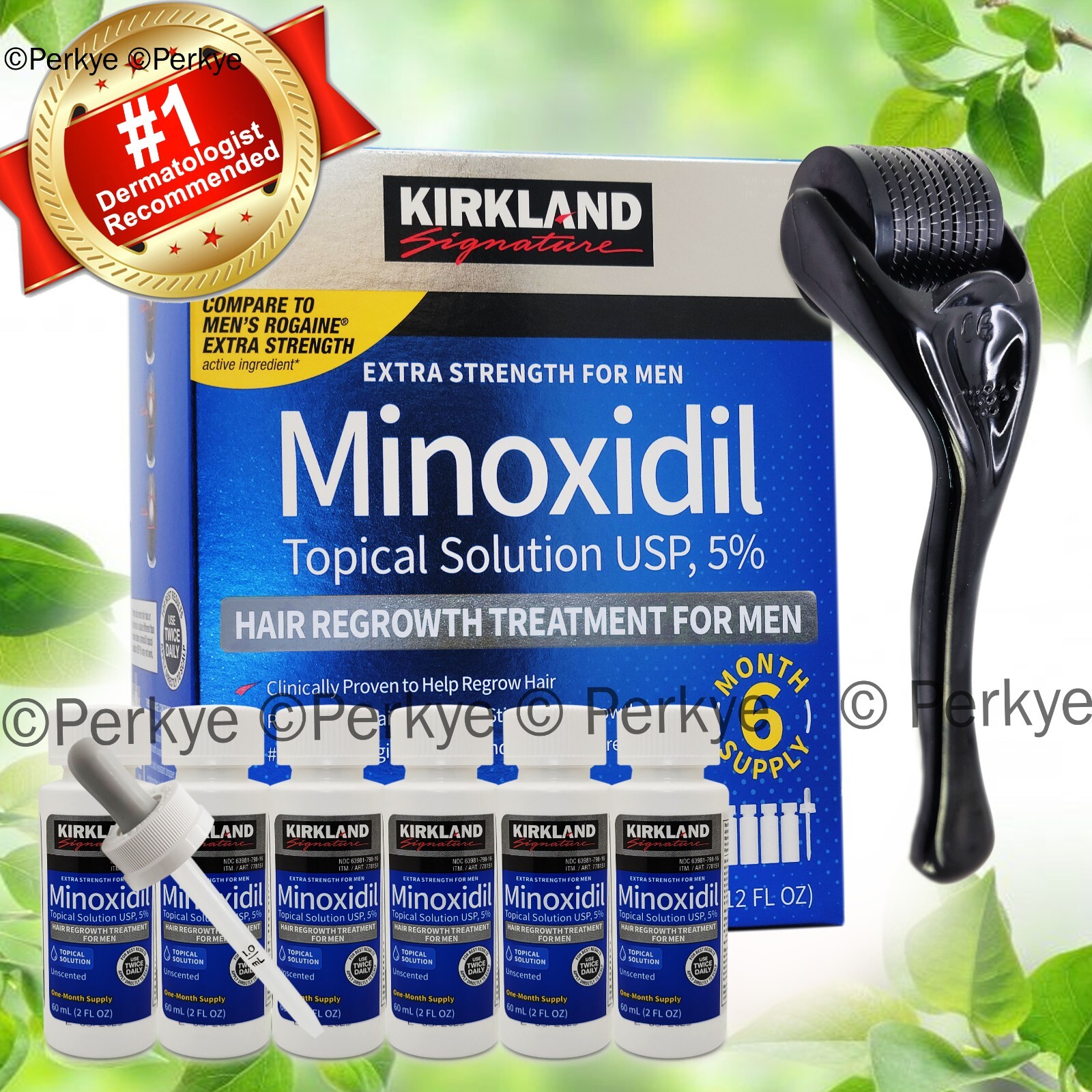 Kirkland Minoxidil 5% 6 month supply Hair Regrowth Liquid with Free Derma Roller