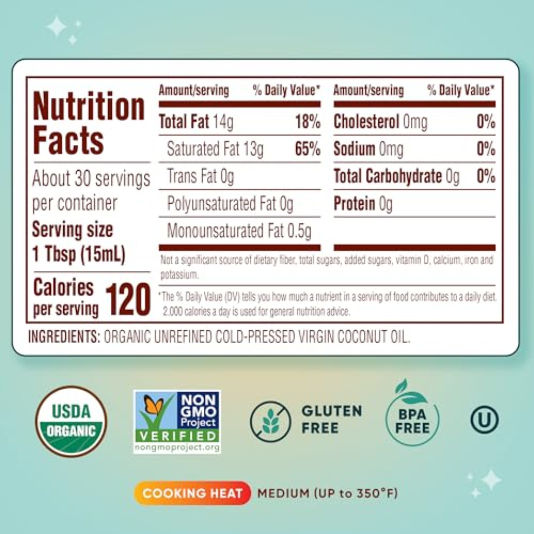 Nutiva Organic Coconut Oil, Cold-Pressed – Natural Hair /Skin Oil – 15 Fl Oz