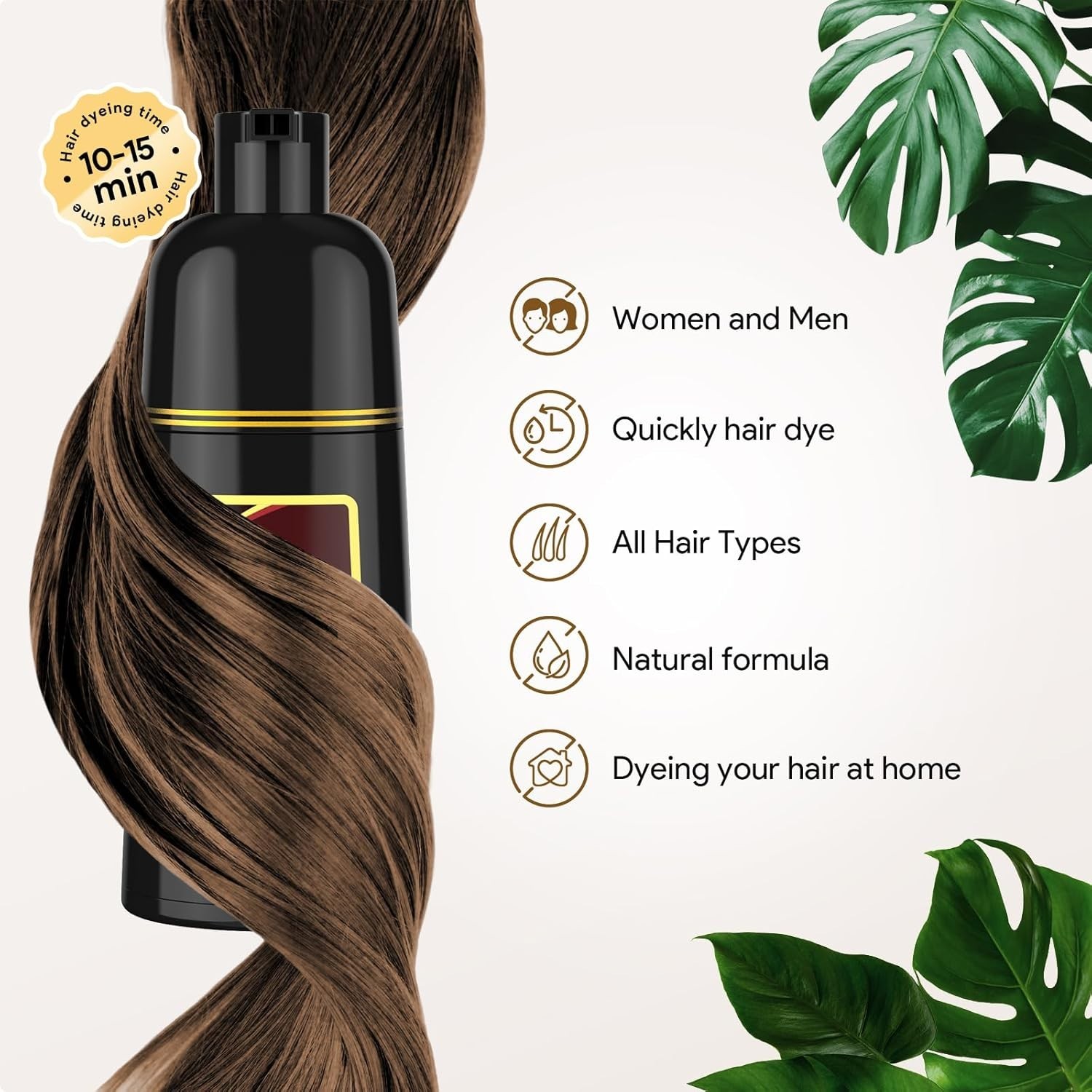 MEIDU Dark Brown Hair Dye Shampoo 3 in 1 for Gray Hair, Semi-Permanent