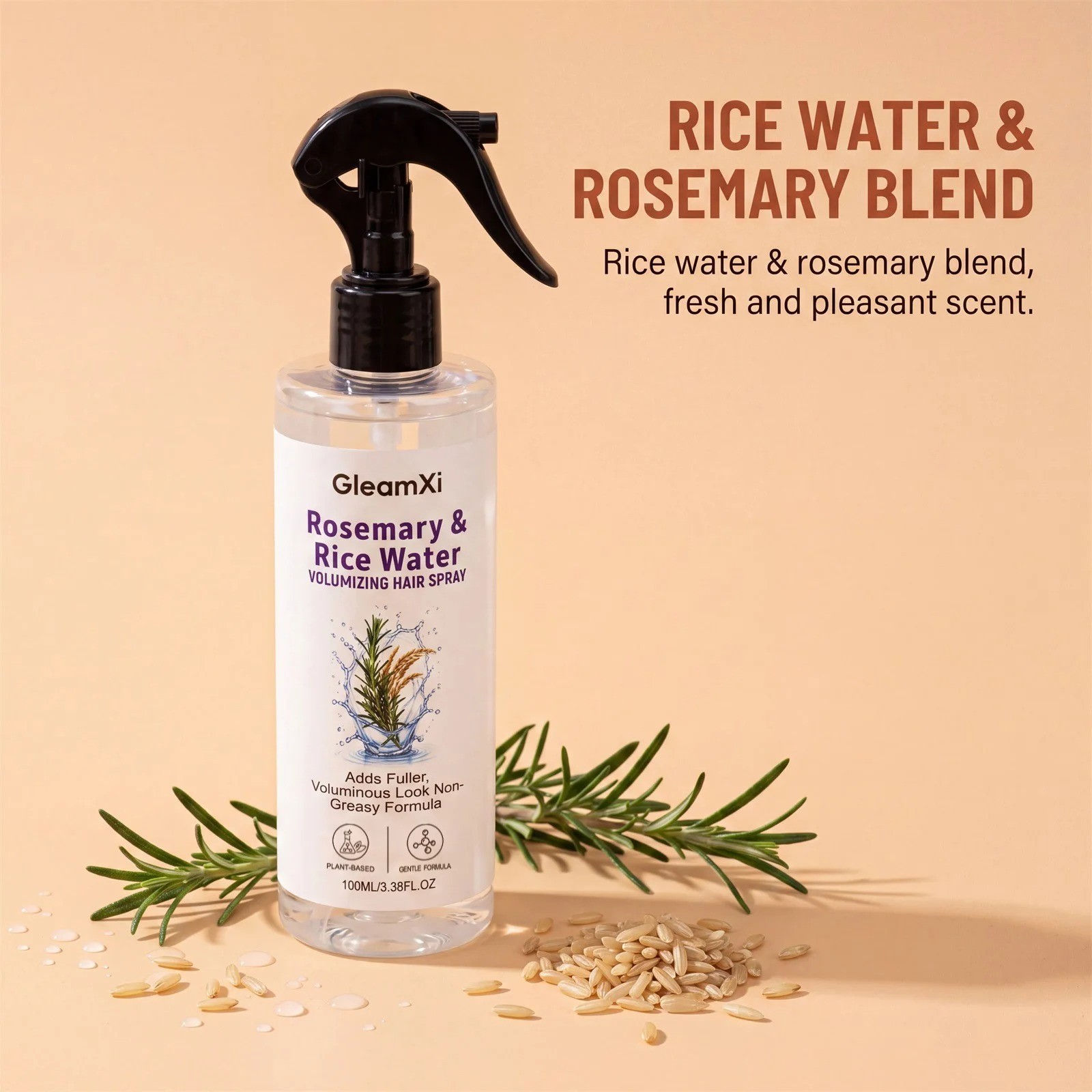 Rosemary & Rice Water Hair Growth Spray Volumizing Hair Mist 100ml Non Greasy
