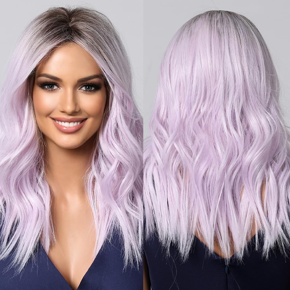 Purple Wig Medium Length Lavender Wigs for White Women Middle Part Bob Wig