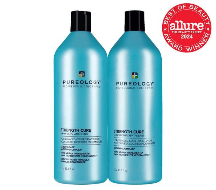 Pureology Strength Cure Shampoo & Conditioner Sealed 33.8 oz Duo + Liter Pumps