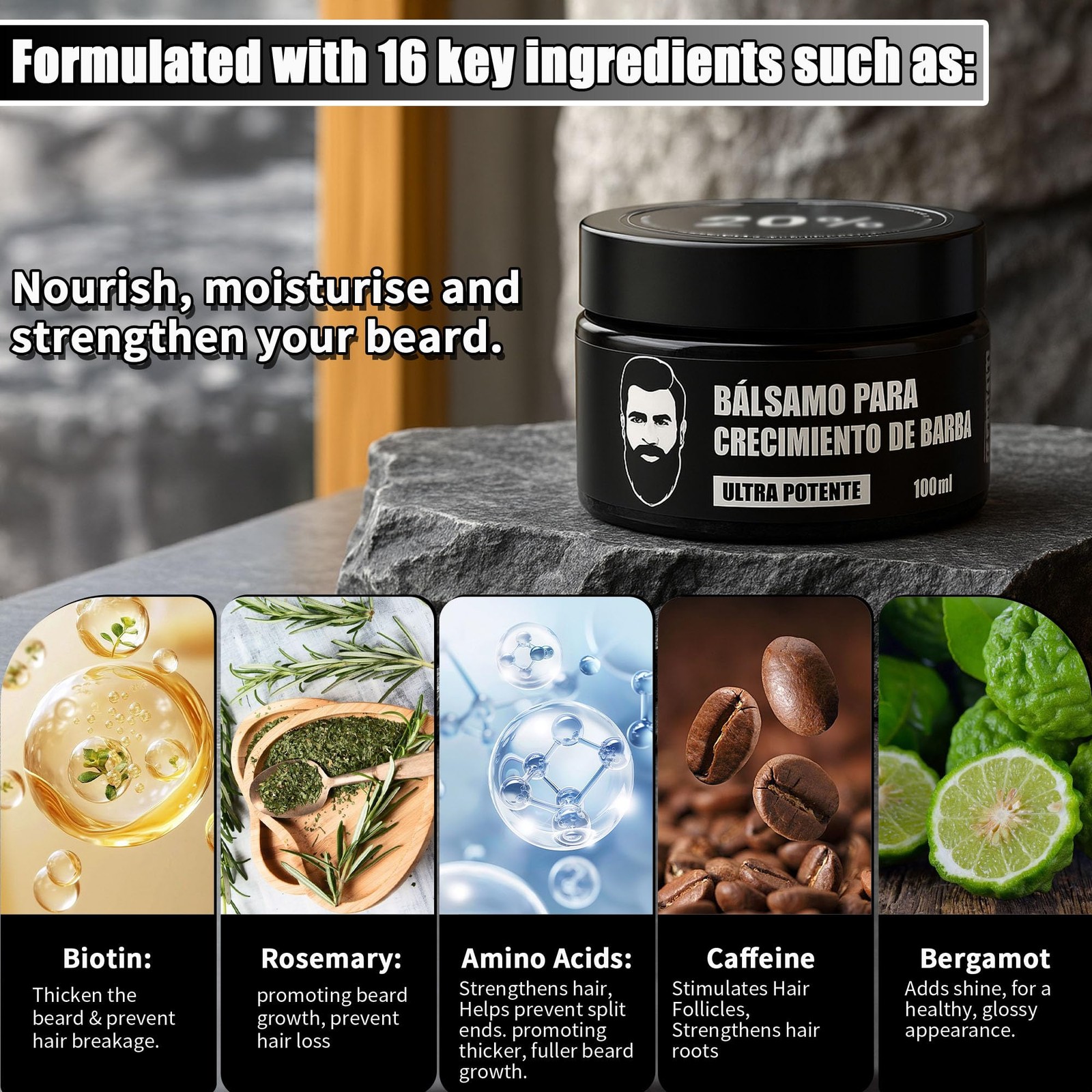 Estimulante de Barba, Bálsamo Para 3.5 Fl Oz (Pack of 1), Black