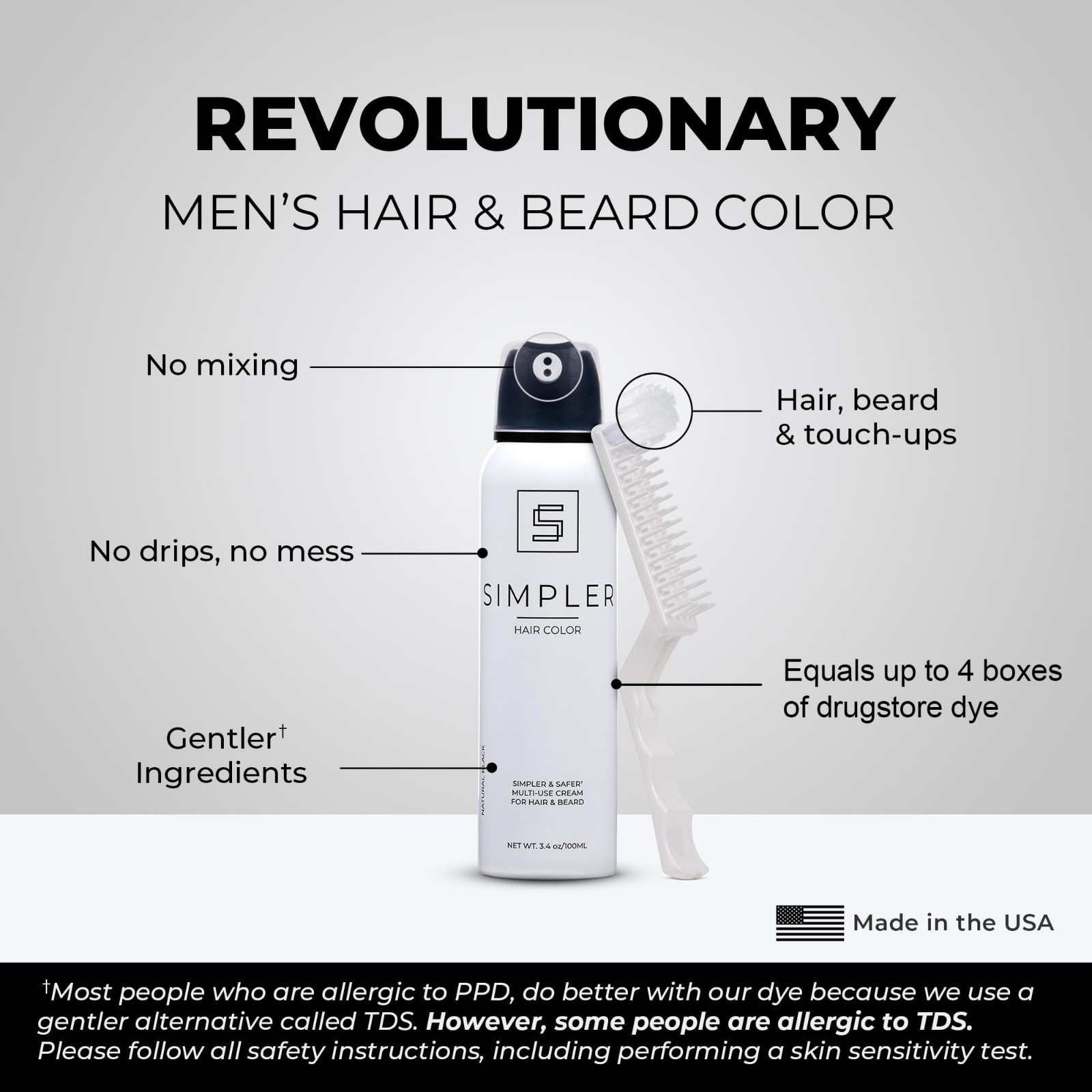 Men’s Hair Color Dye Kit – Ammonia-Free Brown Black, Full Gray Coverage, Beard &