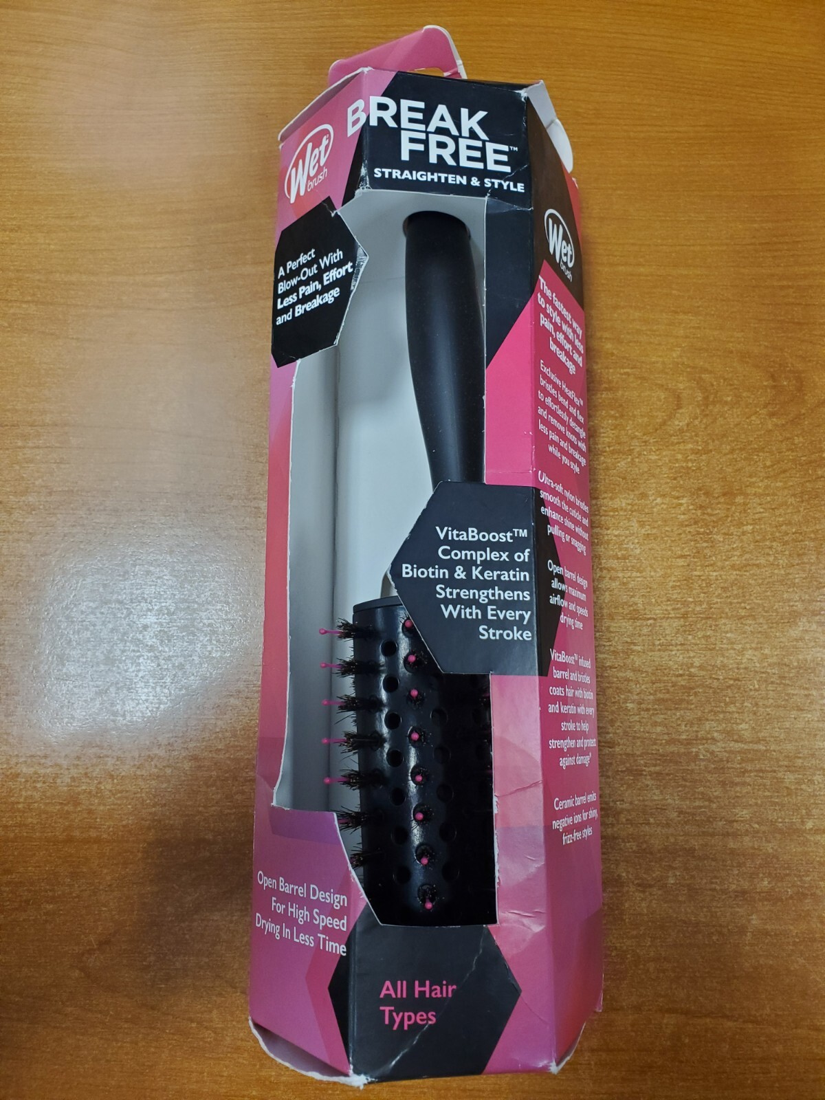 Wet Brush Straighten/Style Round Open Barrel Brush All Hair Types Pink 5309-R3P3