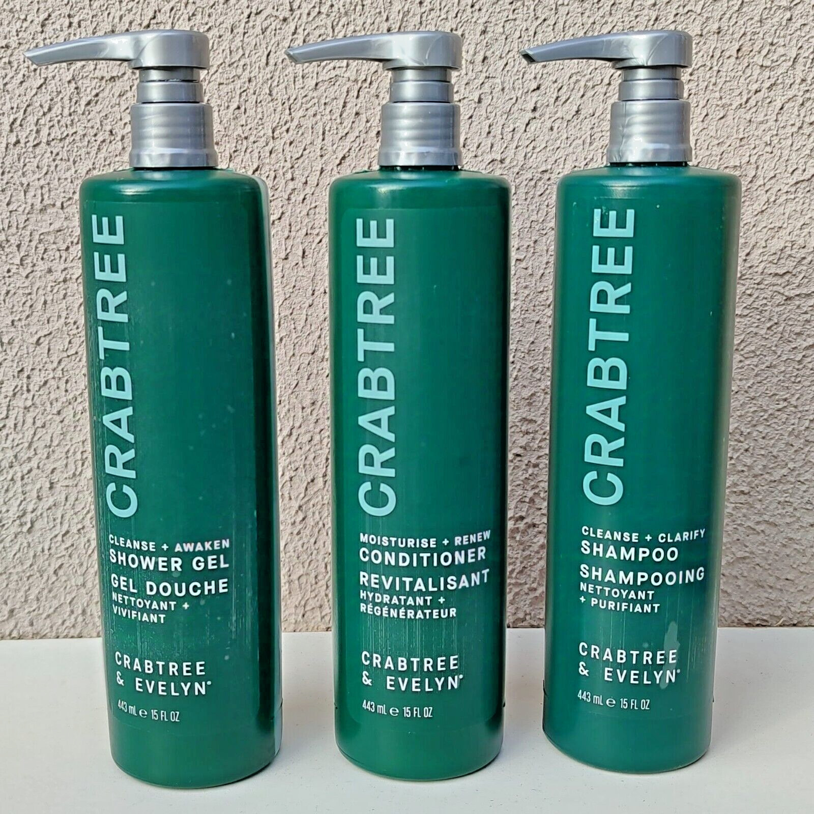 Set of 3 Crabtree Evelyn Shampoo Conditioner Shower Gel Jumbo 15 fl oz 443ml