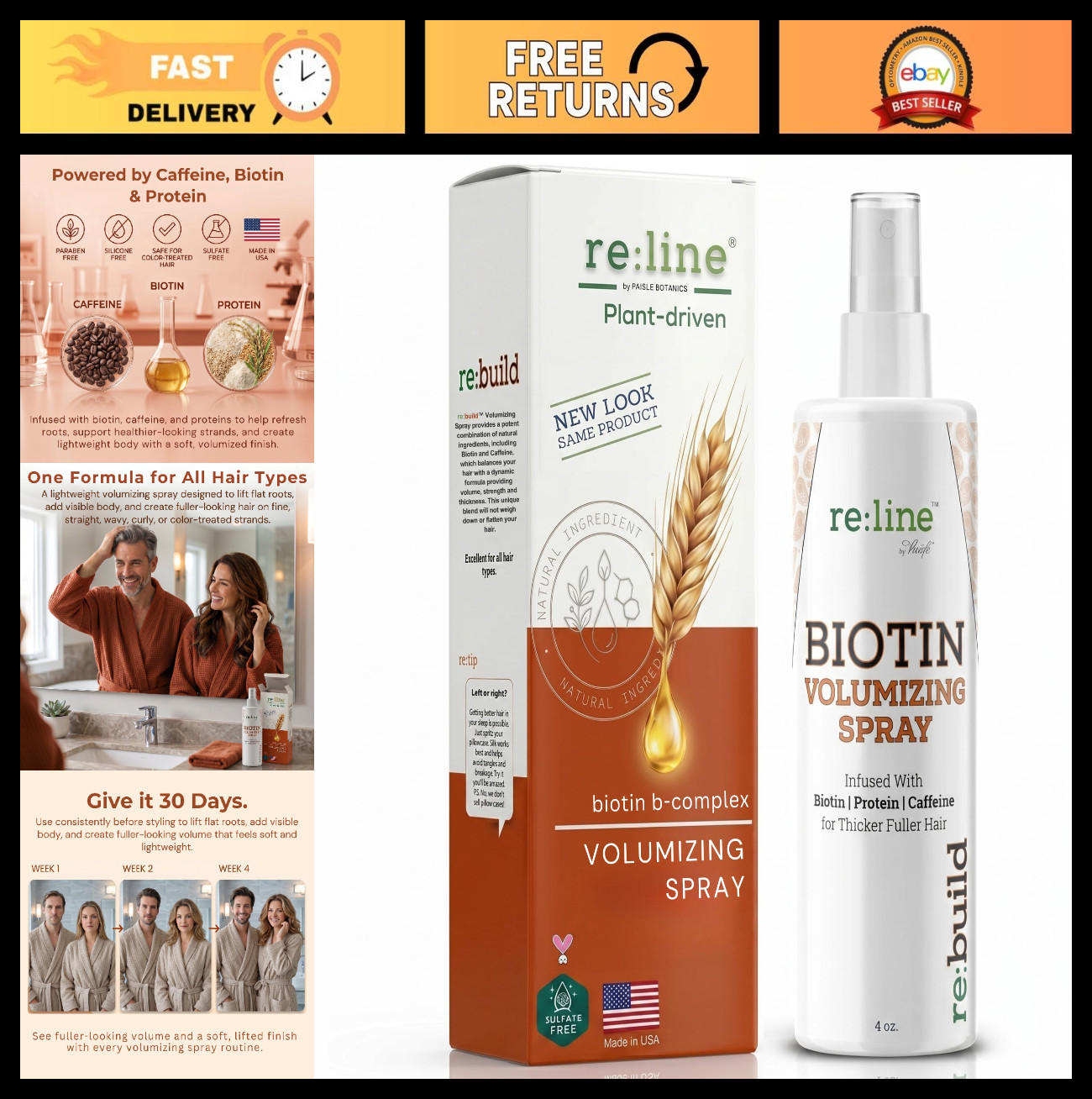 Natural Biotin Volumizing Spray – Hair Thickening & Growth for Fine Hair, Unisex