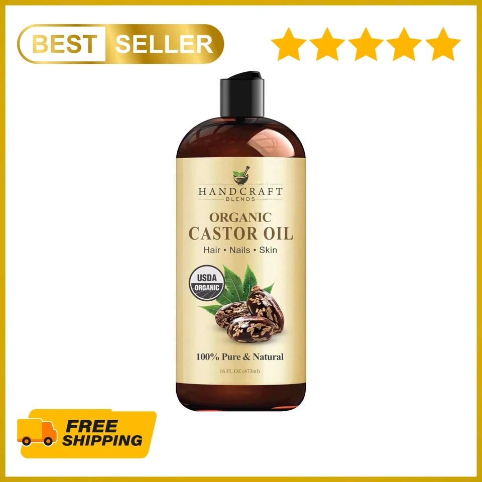 Organic Castor Oil 100% Pure and Hexane-free Cold-pressed Beauty 16 Floz