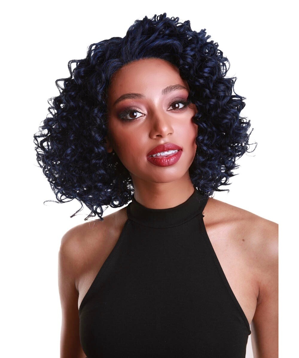 Curly 13 in 4X4 Hand Tied Lace Front Wig, Blue and Black Blend
