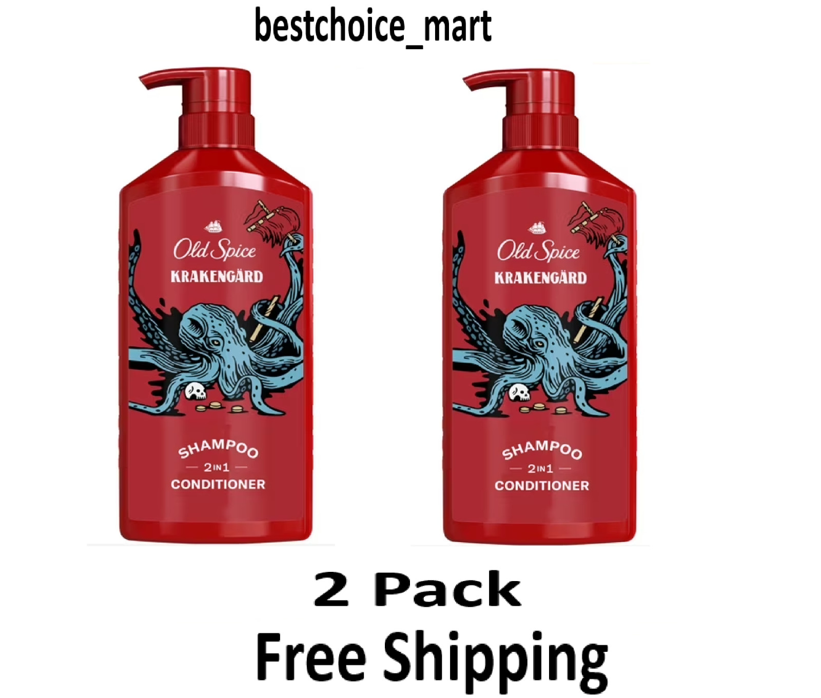 Old Spice 2in1 Mens Shampoo and Conditioner, Krakengard, 22 fl oz each- 2 Pack