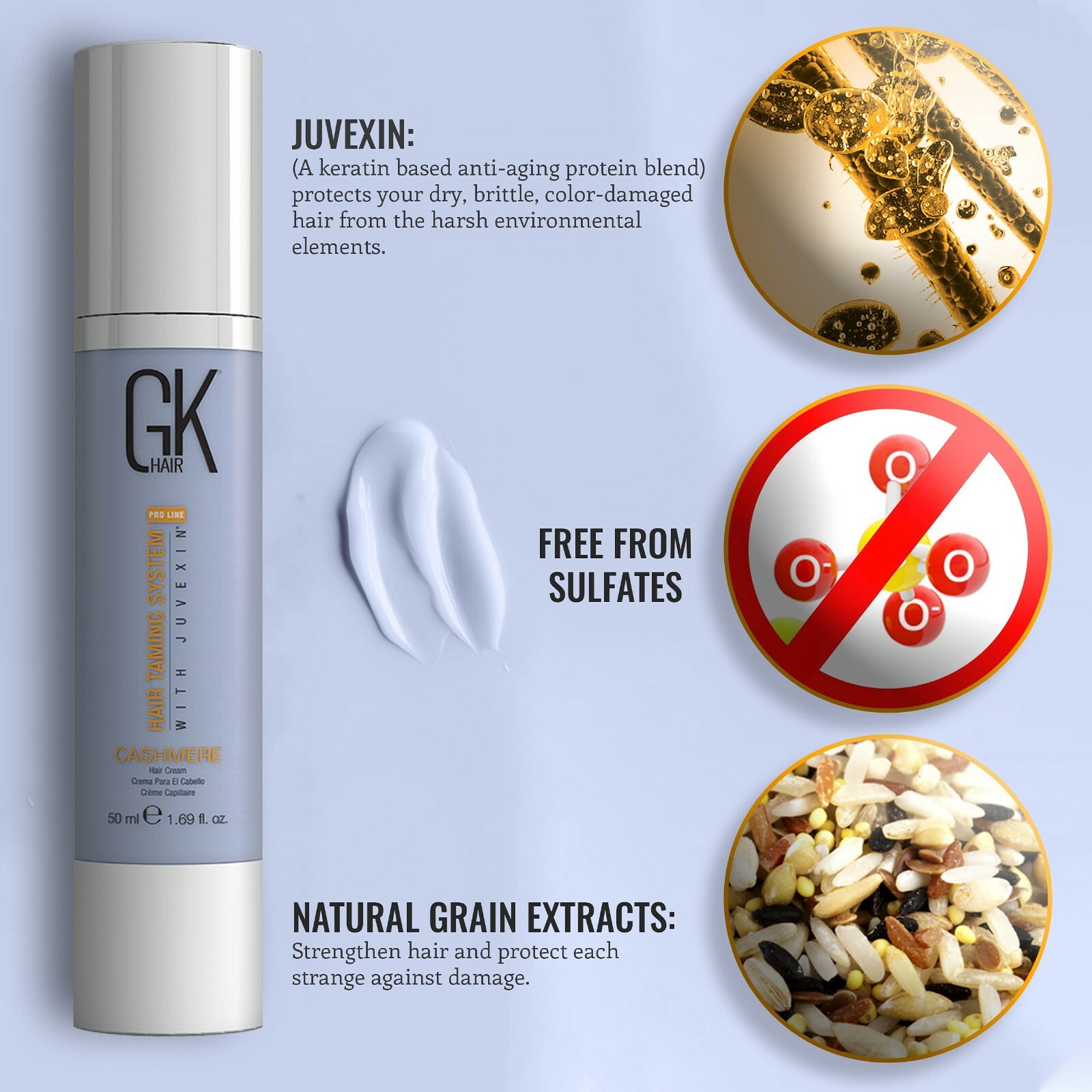 GK HAIR Cashmere Hair Cream Styling Smoothing Hydrates Dry Damage AntiFrizz 50ml