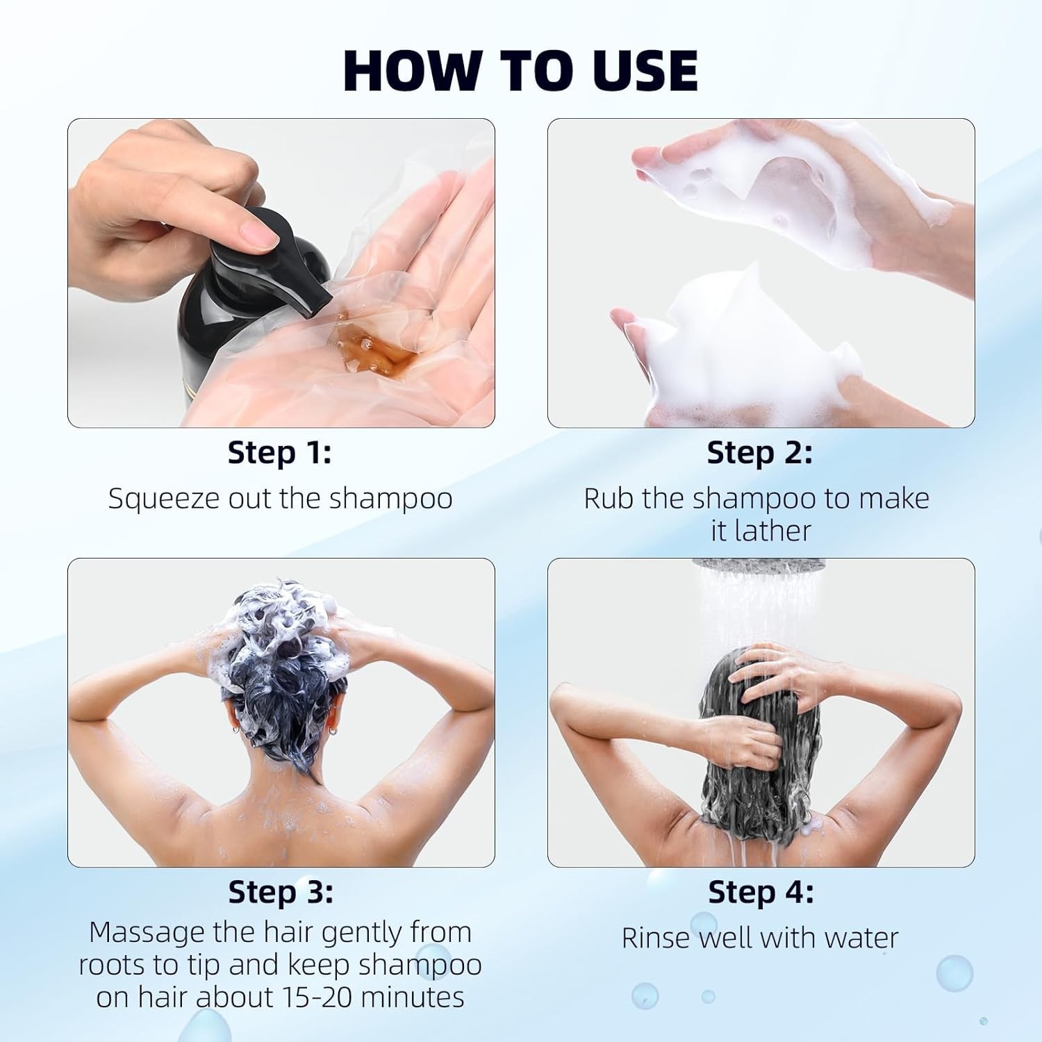 Black Hair Dye Shampoo 3 in 1 for Women/Men for Gray Coverage Instant Hair Color
