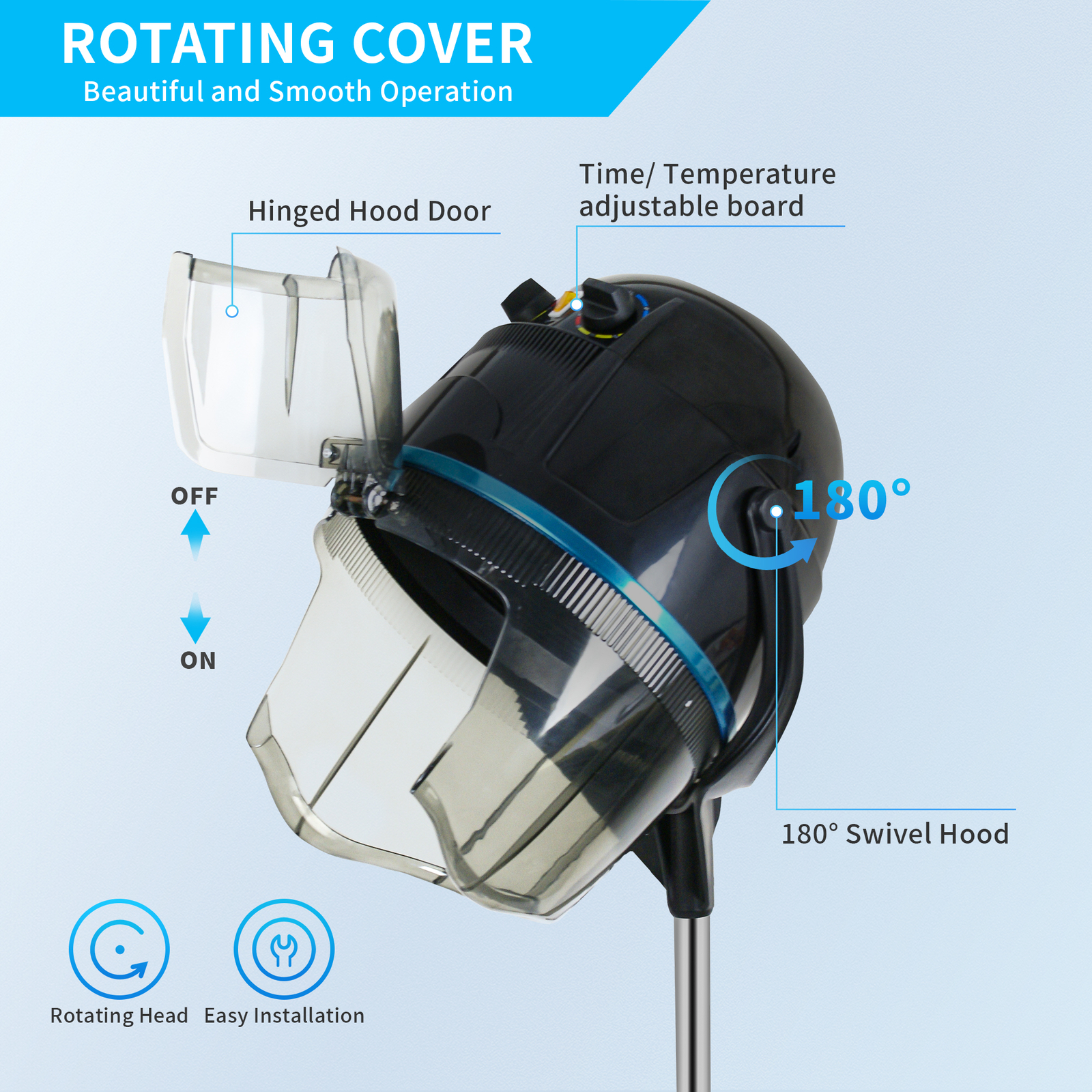 Professional 1300W Hooded Floor Bonnet Hair Dryer Stand Up w/Timer Rolling Wheel
