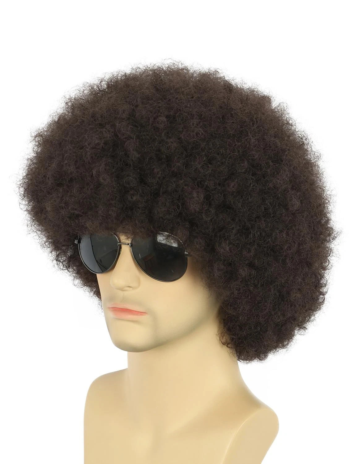 Adult Men Women Afro 70S 80S Curly Dark Brown Wig Rocker Party Wig California Ha