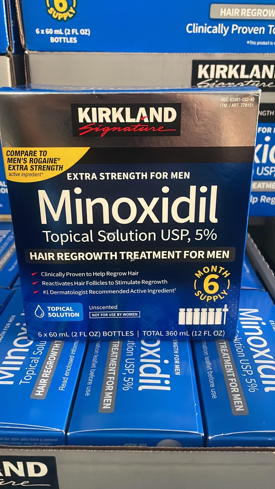Kirkland Minoxidil 5% Extra Strength Men 6 Month Supply Hair Regrowth Solution