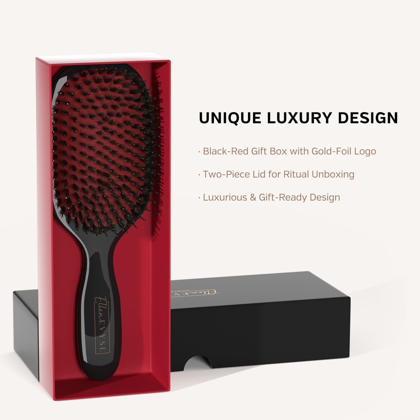 Detangling Boar Bristle Hair Brush | Soft Bristles for Shine & Smoothing | Unise