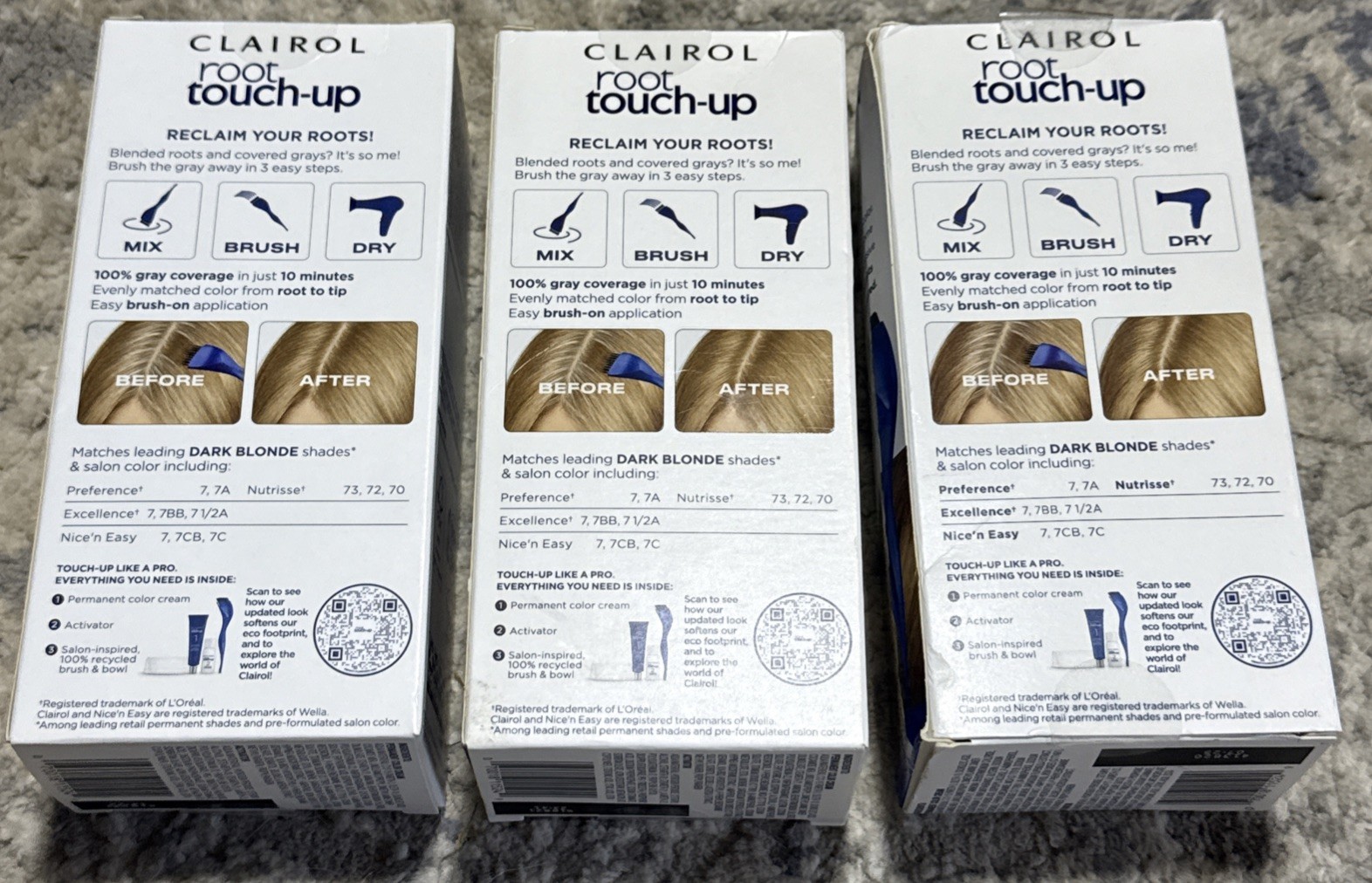 Lot of 3 Clairol Root Touch-Up Colorblend Permanent Color Hair Dye 7 Dark Blonde