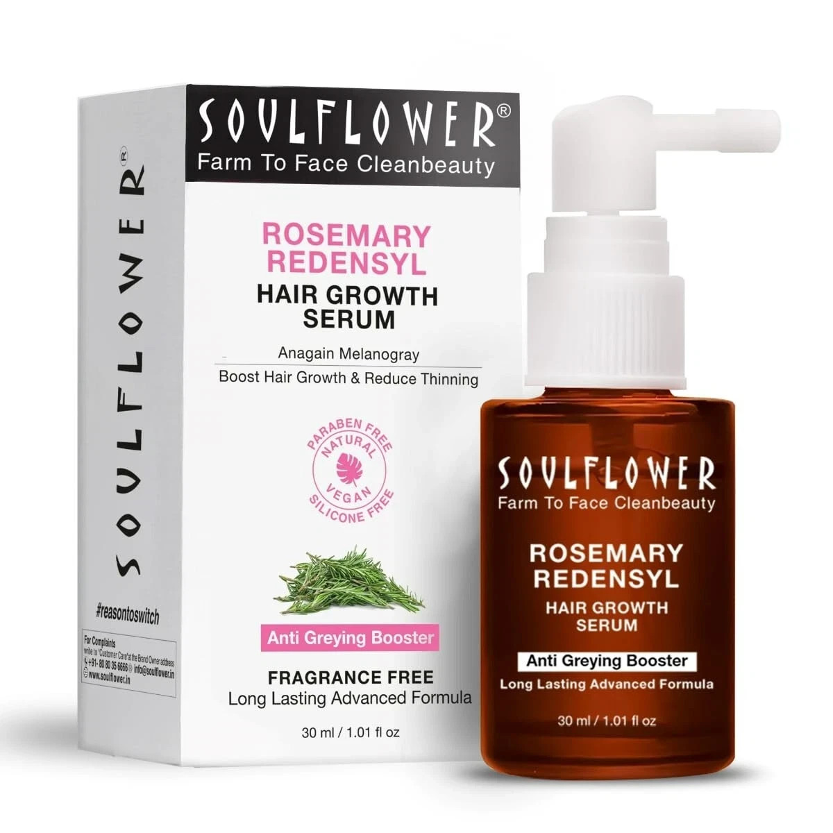 Soulflower Rosemary Hair Growth Serum With 3% Redensyl, 4% Anagain – 30 ml