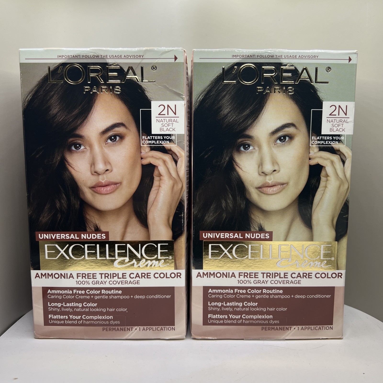 2 New L’Oreal Paris Excellence Crème Universal Nudes Color 2N Natural Soft Black